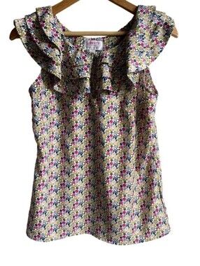 liberty Floral Ruffle Tank Top - Pink Green Navy